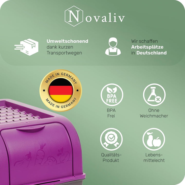 Novaliv Kartoffel Aufbewahrungsboxen Set | 3,5L + 5L + 9L | LILA | Kartoffelboxen | Gemüseboxen stap