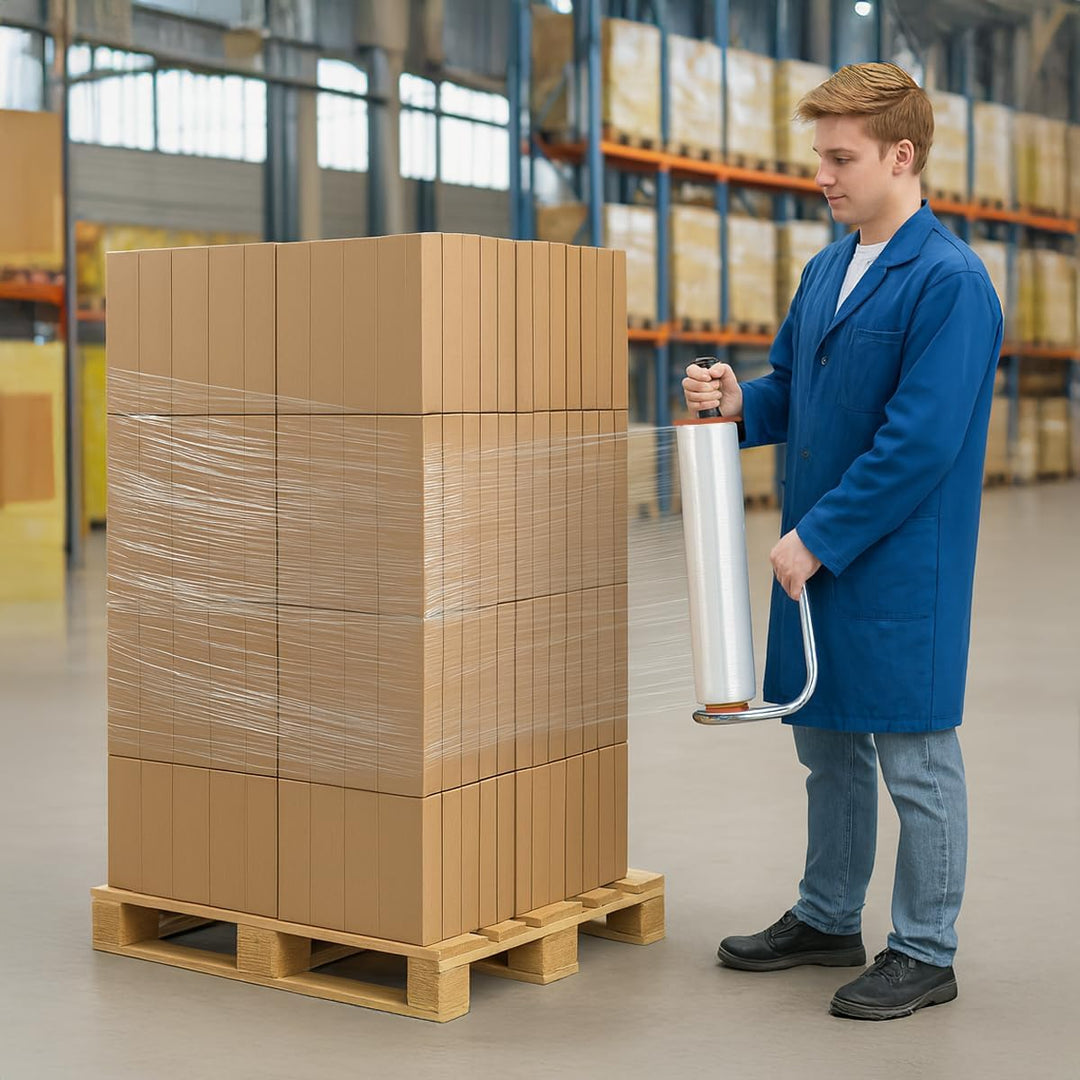 Verpacking Stretchfolie 20 my transparent 500mm x 300m 3 Rollen reissfeste Umzugsfolie + 1 Abroller
