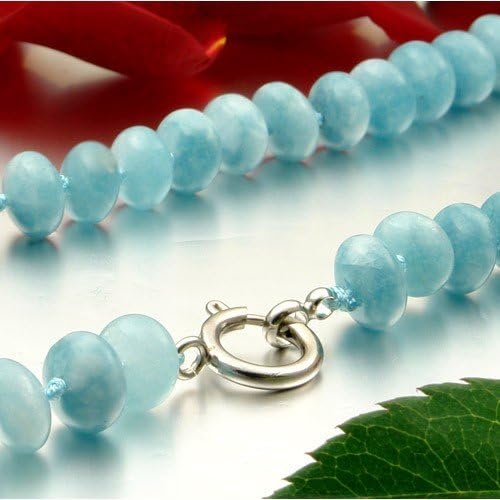 Kette Collier aus echtem Aquamarin Linsen glatt hellblau 48cm Aquamarinkette