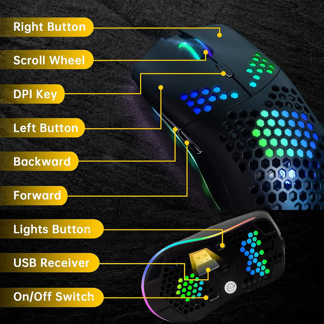 Kabellose Gaming ,Computer-Maus mit Honeycomb-Gehäuse, 11 RGB-Chroma-Hintergrundbeleuchtung, 3.400 D