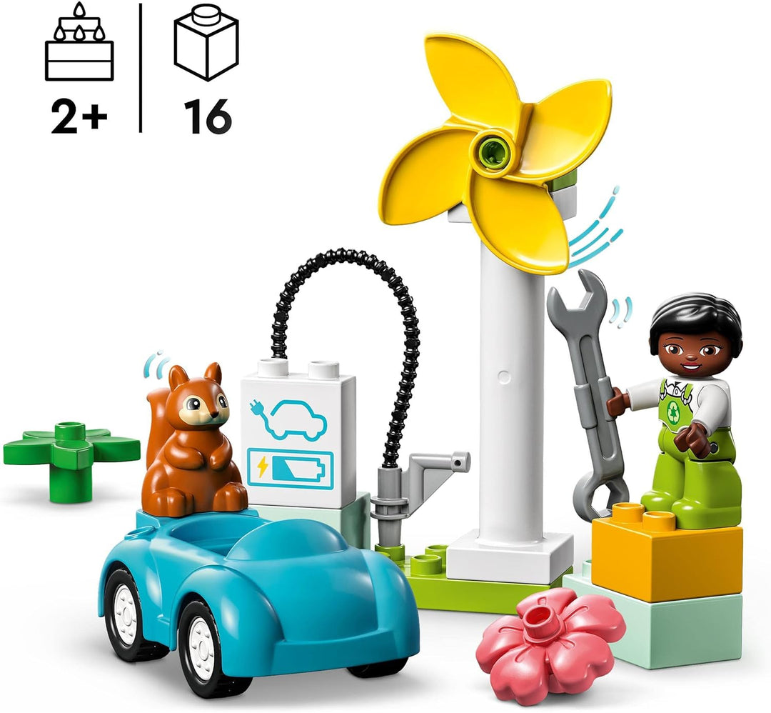 LEGO 10985 DUPLO Town Windrad und Elektroauto, Spielzeugauto-Lernspielzeug für Mädchen und Jungen ab