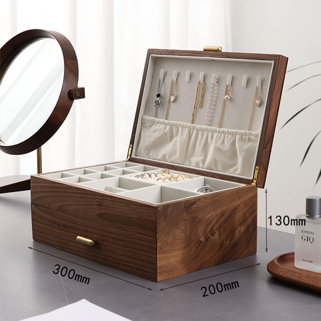 Schmuckkasten – Handgefertigtes Massivholz Retro Schmuck Box mit Schubladen Samt Innenfutter, Armbän