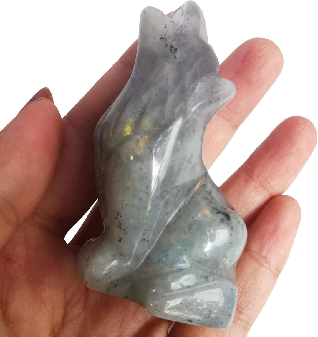 Lovionus89 Natürlich Mondstein Wolf Kristall Figur,Hand Geschnitzt Stein Wächter Tier Statuen für Zu