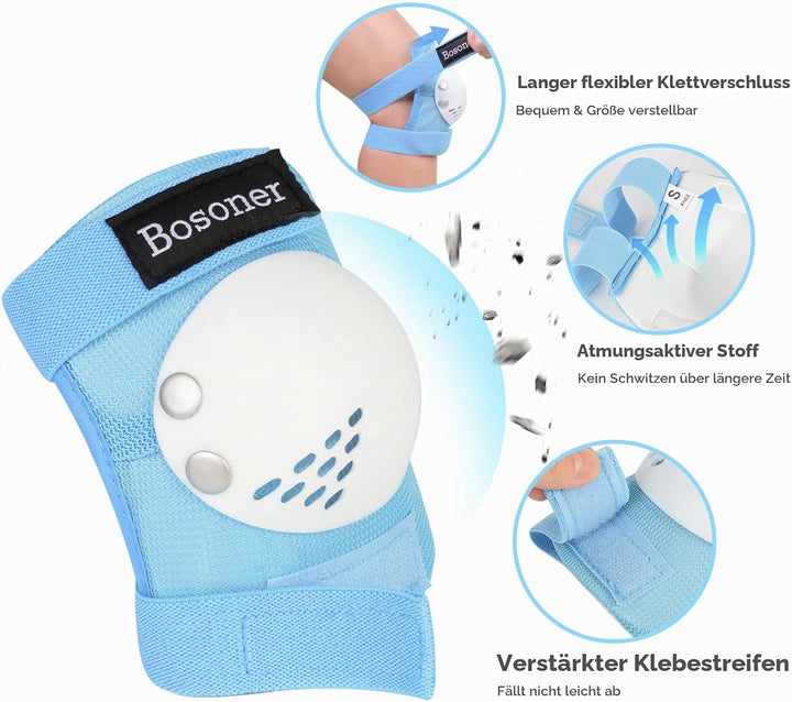 BOSONER Knieschoner Kinder Schoner Inliner Protektoren 6er Set Schützer Inliner Inline Skates Knie U