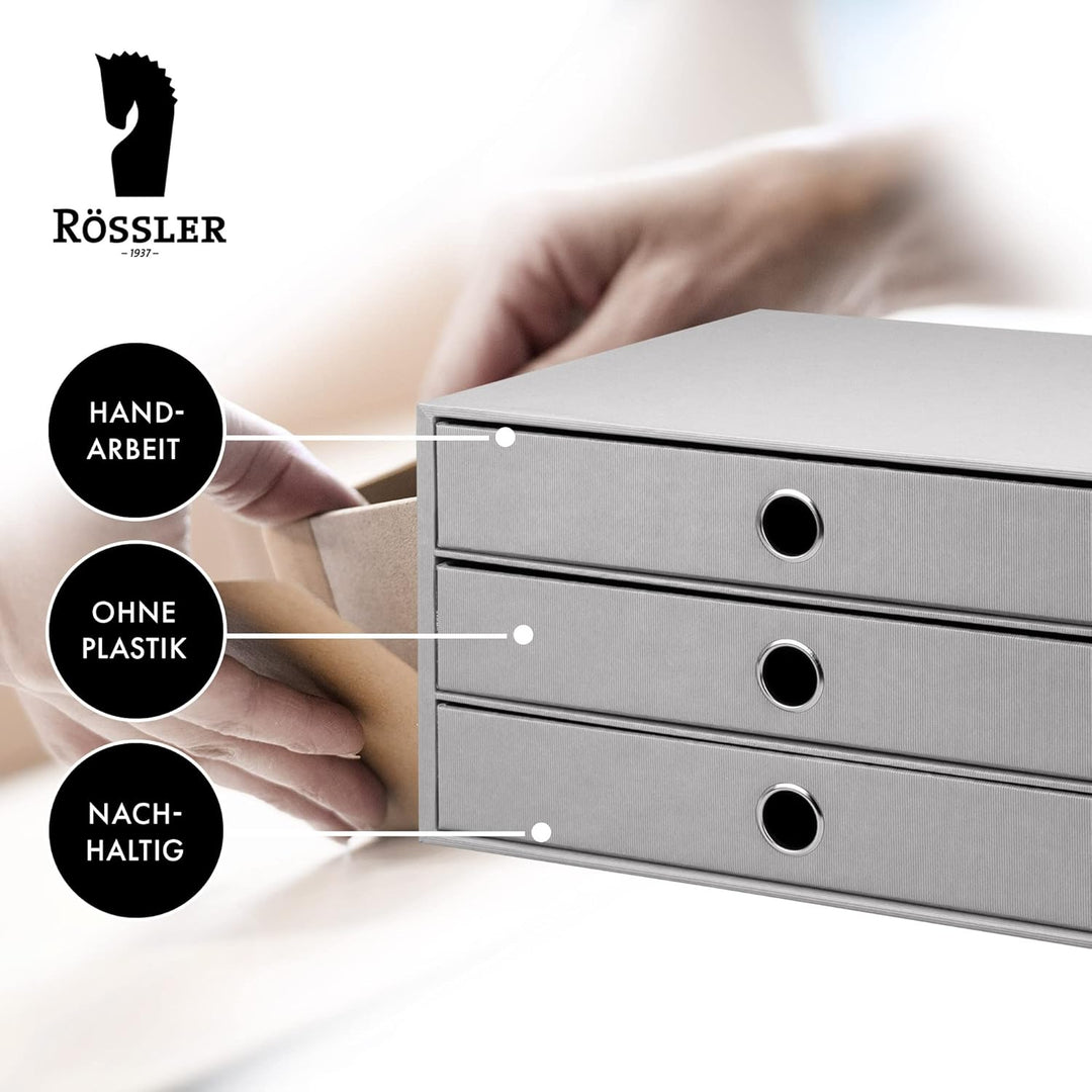 Rössler 1524452173 - S.O.H.O. 3er Schubladenbox für DIN A4, mit Griffloch, Stone, 343 x 250 x 185 mm