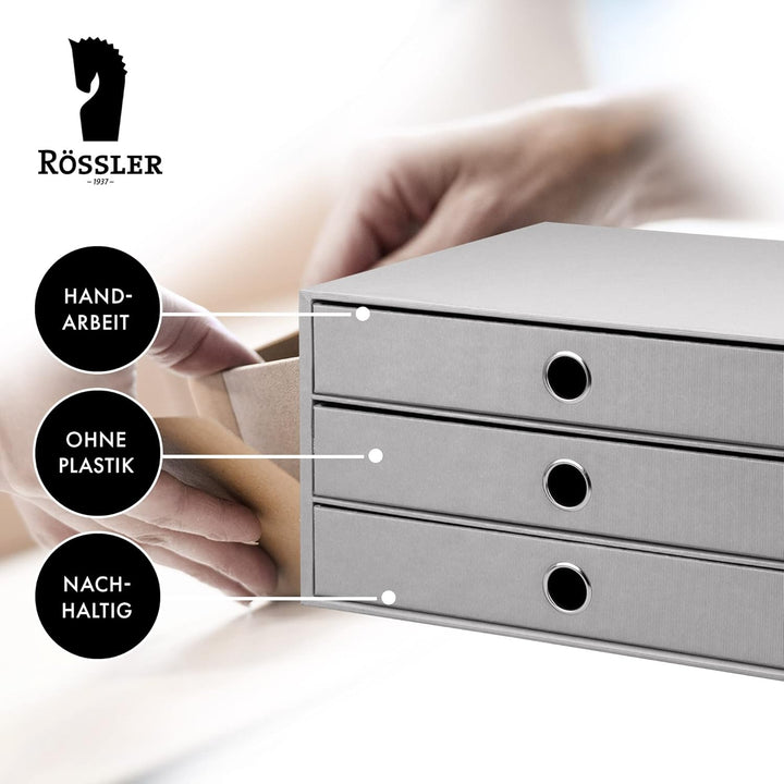 Rössler 1524452173 - S.O.H.O. 3er Schubladenbox für DIN A4, mit Griffloch, Stone, 343 x 250 x 185 mm
