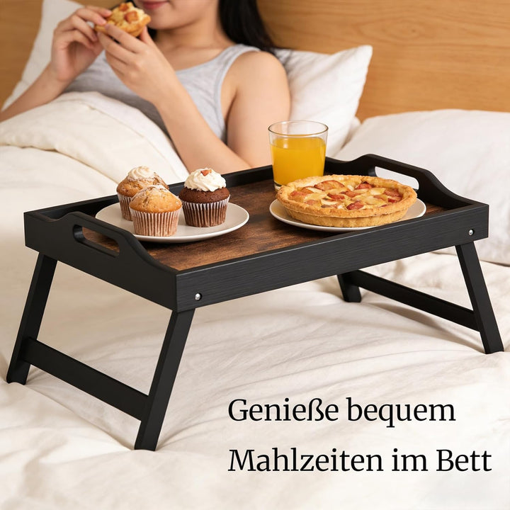 Fibogollo Holztablett mit klappbaren Beinen und Griff, Frühstückstablett, Serviertablett für Speisen