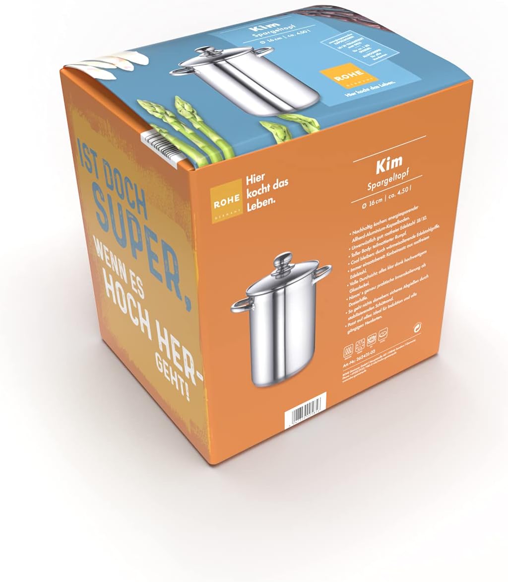 Rohe Germany 262431-02 Spargeltopf Kim, inklusive Spargelschäler, Edelstahl, Induktion, 4.5 liters,