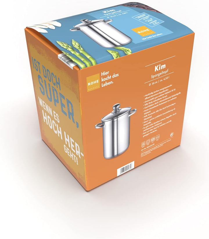 Rohe Germany 262431-02 Spargeltopf Kim, inklusive Spargelschäler, Edelstahl, Induktion, 4.5 liters,