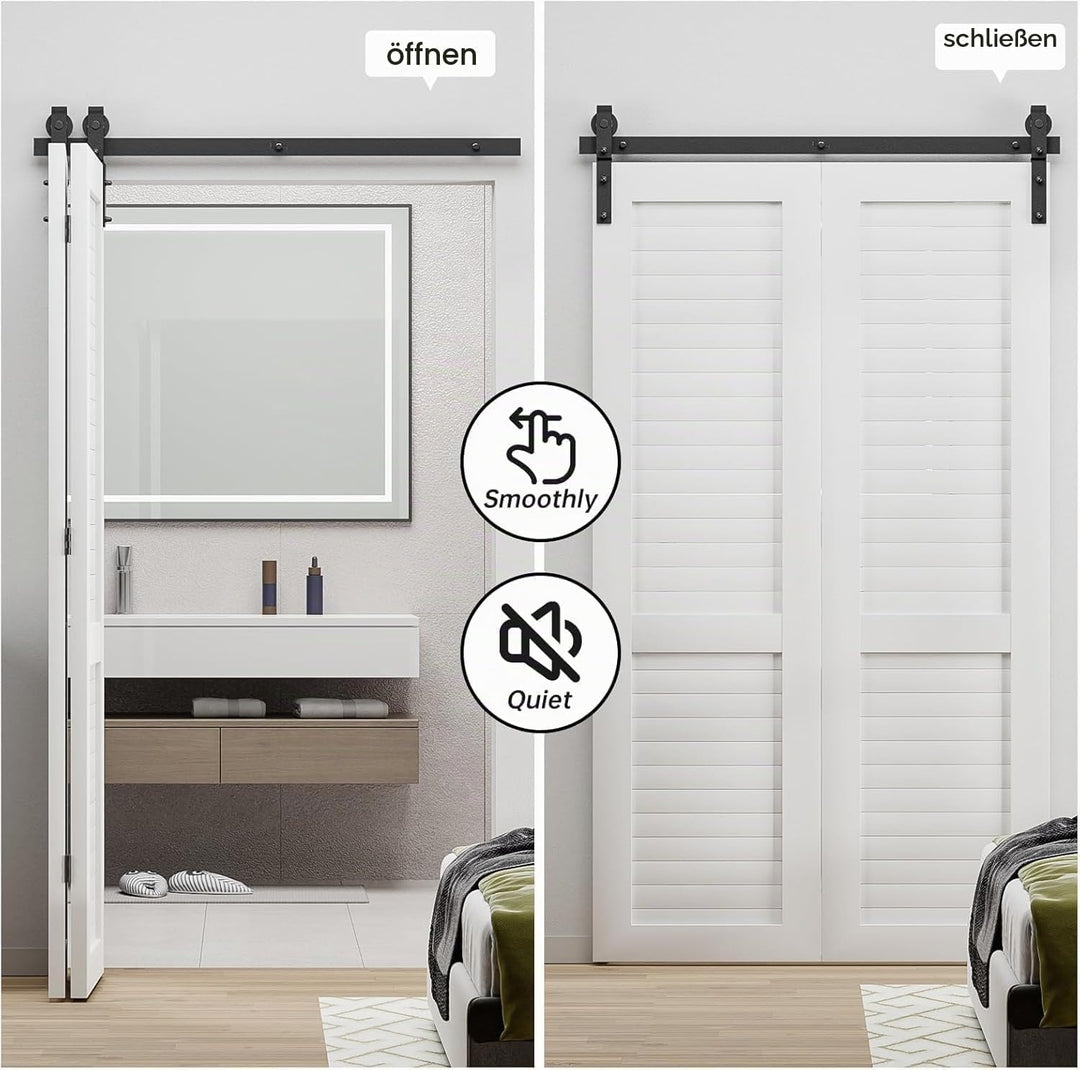 122cm/4FT Bifold Schiebetürbeschlag Schiebetüren Schiebetürsystem Komplettset Laufschiene Rollen Set