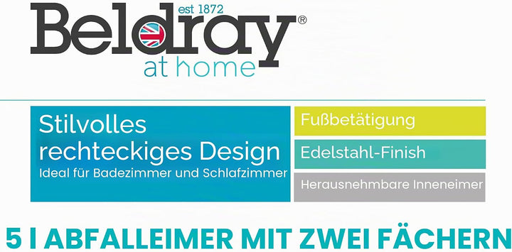 Beldray Doppelfach - 5 Liter Dual Separation Abfall, Rechteckiger Müll, Herausnehmbare Inneneimer, G