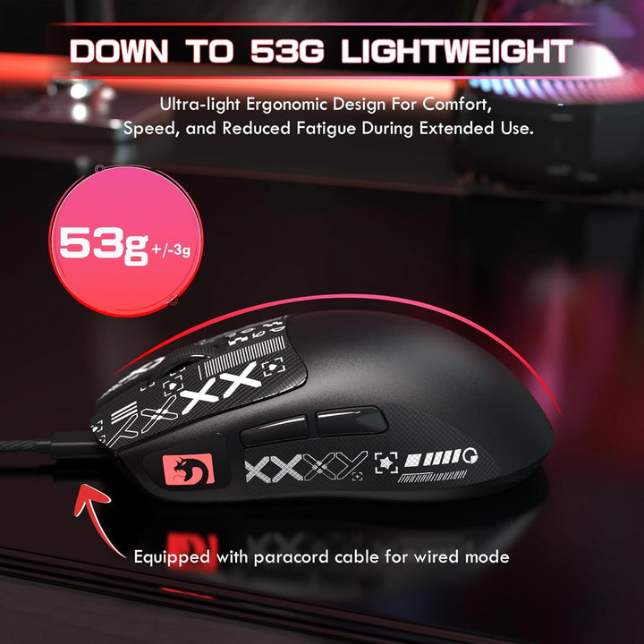 MAMBASNAKE M4 Ultra-Leichte Kabellose Gaming-Maus, 53g, PAW3311 Sensor, 24000 DPI, Tri-Mode Bluetoot