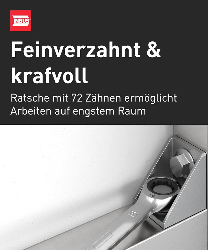 INBUS® 74377 Maul-Ringratschenschlüssel Set 9tlg, 7–19mm 9× (7 – 19 mm), 9× (7 – 19 mm)