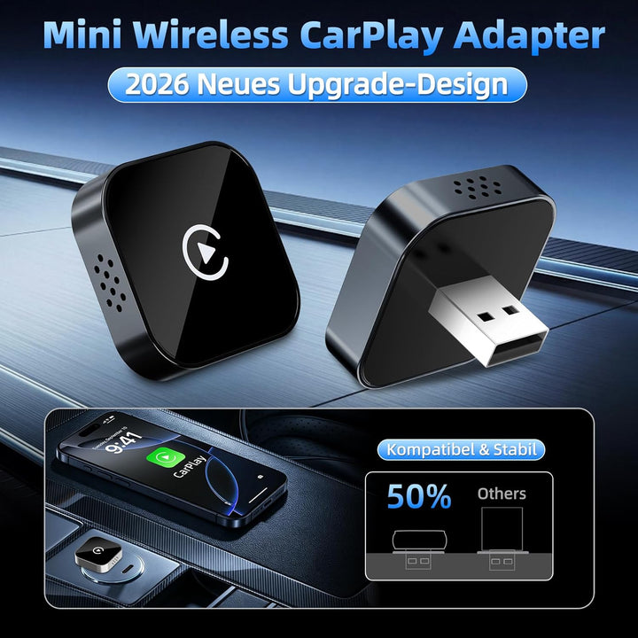 Carplay Wireless Adapter, 2-In-1 Mini Apple Wireless Carplay Adapter, USB-C/A 2026 Car Play Adapter