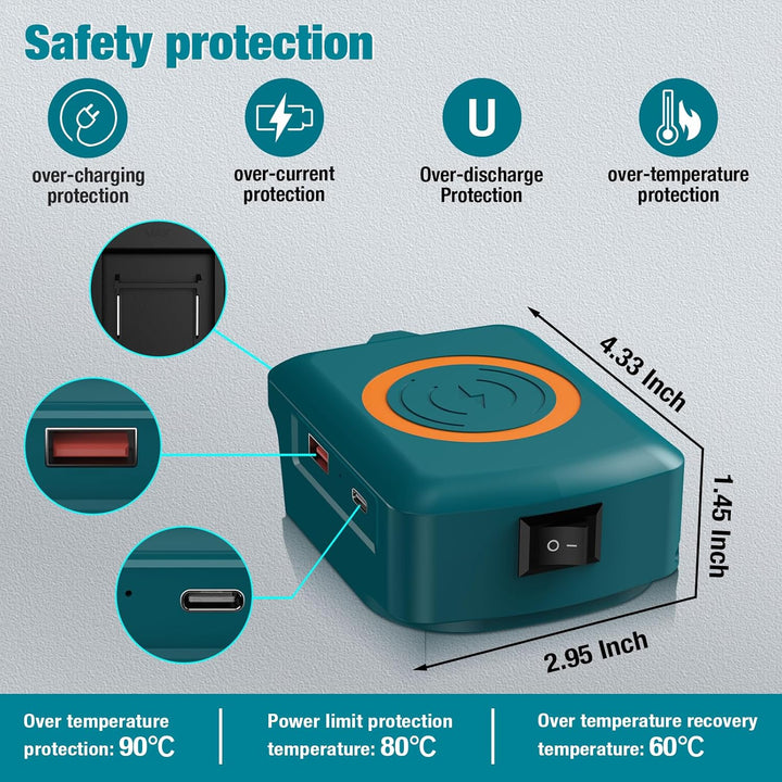Wireless für Bosch 18V GBA Akku USB Ladegerät Adapter,Kabelloses Handy Ladegerät,Typ-C Telefon Schne
