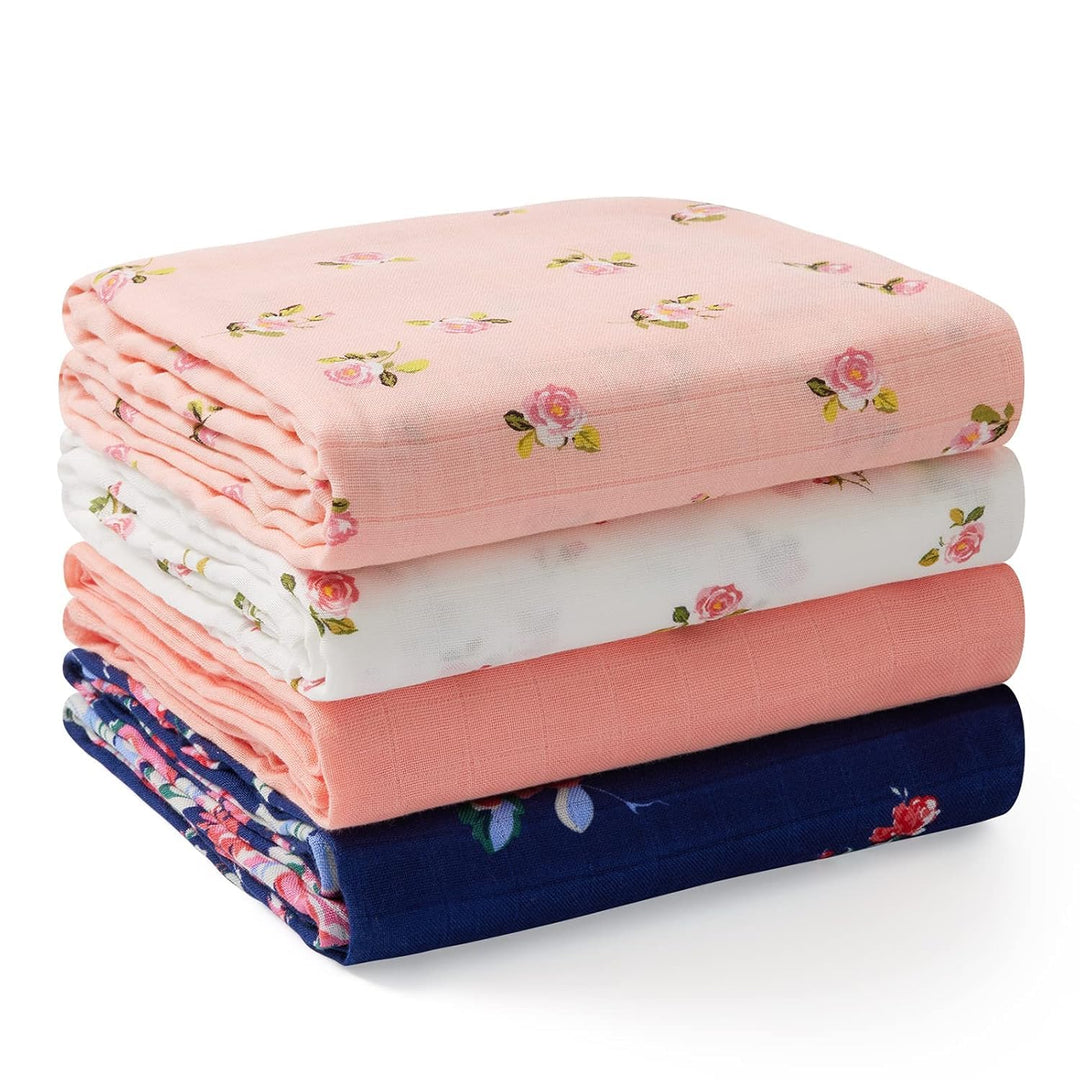 Momcozy Baby Pucktuch, Mulltuch 120 x 120cm 4er Set, Mullwindeln aus Baumwolle und Bambus, Bio-Baumw