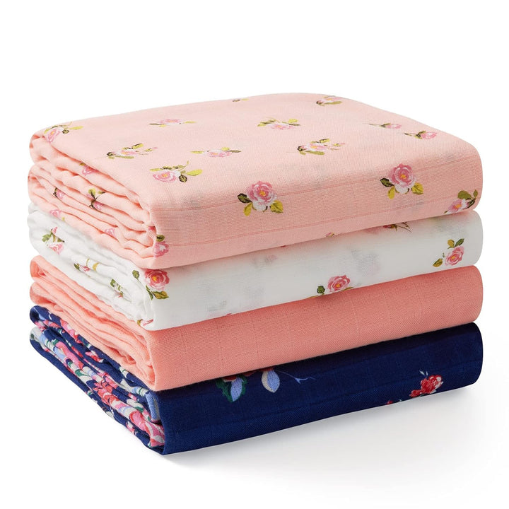 Momcozy Baby Pucktuch, Mulltuch 120 x 120cm 4er Set, Mullwindeln aus Baumwolle und Bambus, Bio-Baumw