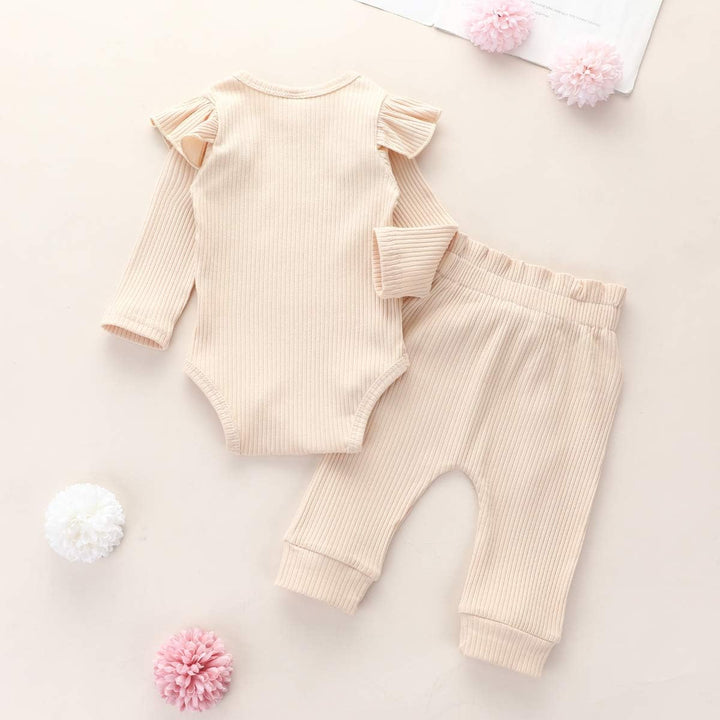Geagodelia Baby Mädchen Einfarbige Kleidung Outfit 6-12 Monate Beige, 6-12 Monate Beige
