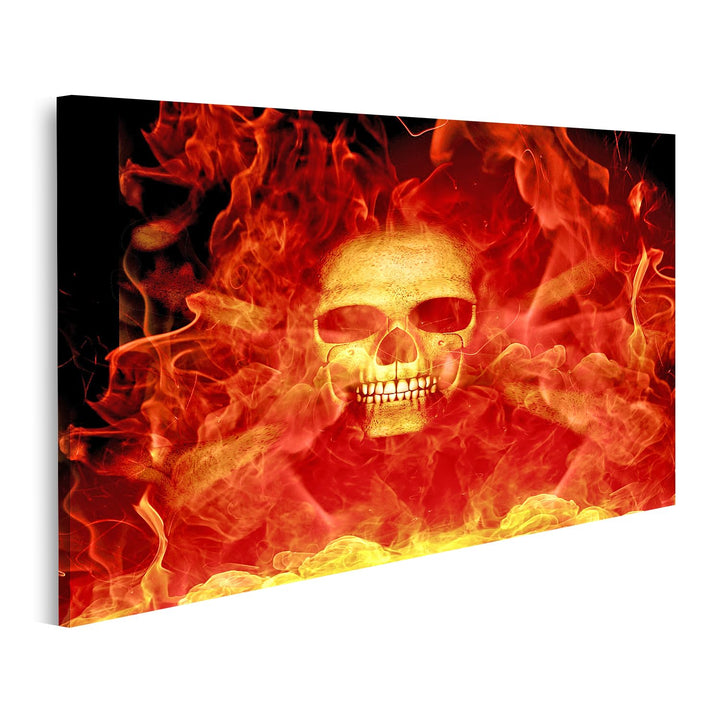 islandburner Bild auf Leinwand Schädel Mit Feuer Rote Flammen Schwarzer Hintergrund Bilder Wandbilde