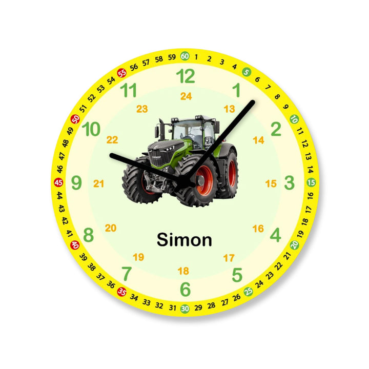 Kinderzimmer Uhr Traktor Lernuhr Jungen Wanduhr personalisiert