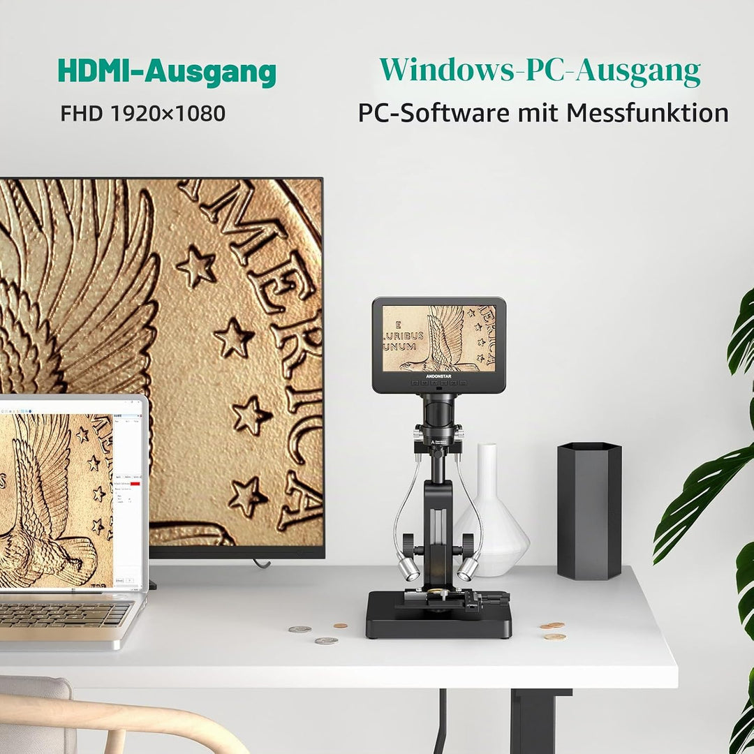 Andonstar AD266S 20X-5000X HDMI Digitales Mikroskop, 5-Linsen 2160P UHD Videoaufzeichnung, 17,8 cm L