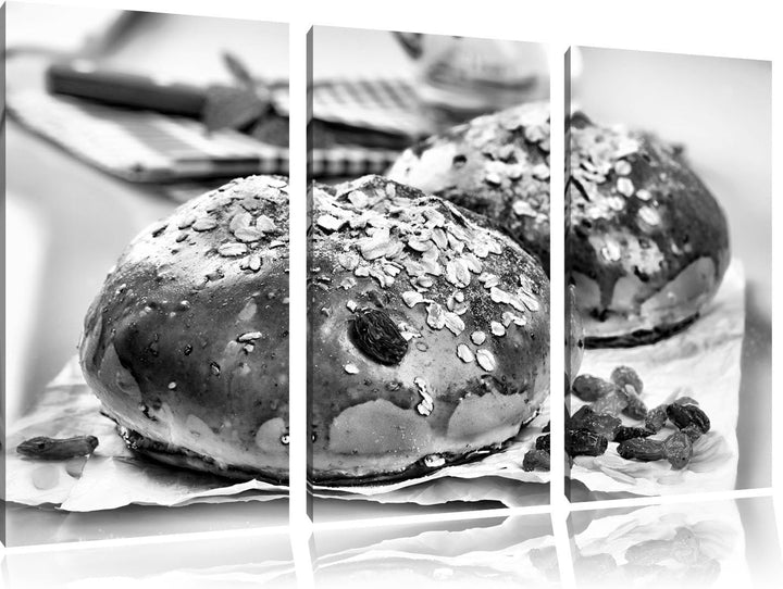 Pixxprint Süsse Rosinenbrötchen als Leinwandbild/Grösse: 3 Teilig (120x80) cm/Wandbild/Kunstdruck/fe
