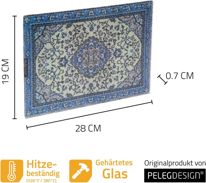 PELEG DESIGN Rugboard Mini Glasschneidebrett – Kleines Glasbrett im Teppich-Design, Hitzebeständiger