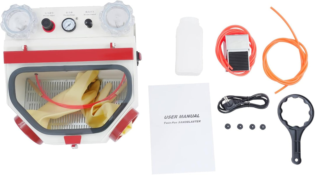 Sandstrahlkabine,Dental Lab Sandstrahlgeräte Zahntechnik Polieren Dental Double Pen Sandblaster 220V