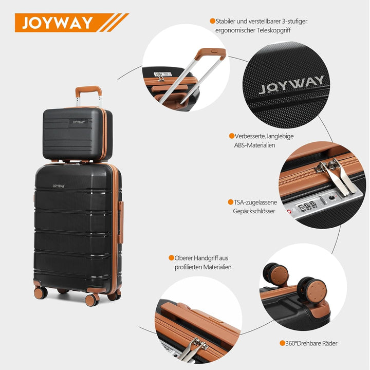 Joyway Kofferset 3 Teilig Hartschale mit 4 Rollen und TSA-Schloss Der Gepäcksets Enthält 1 Kosmetikk
