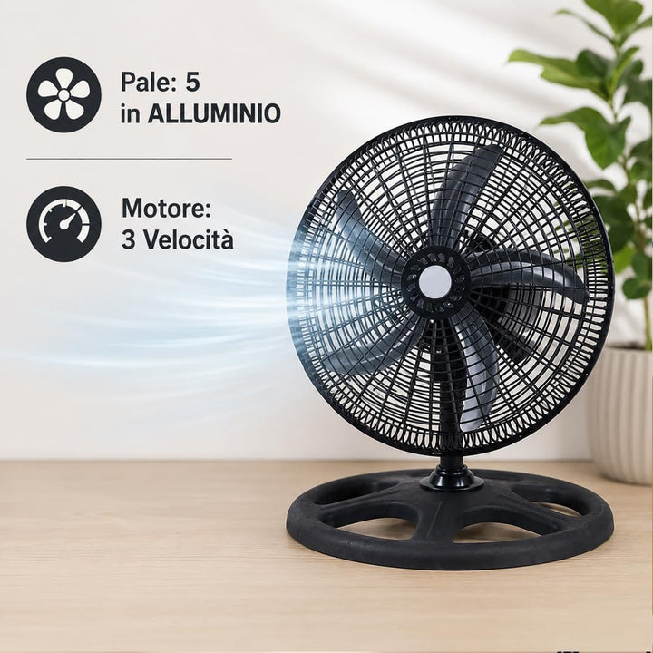 BAKAJI Ventilator 3-in-1, Tischventilator aus Stahl und Kunststoff, 3 einstellbare Geschwindigkeiten