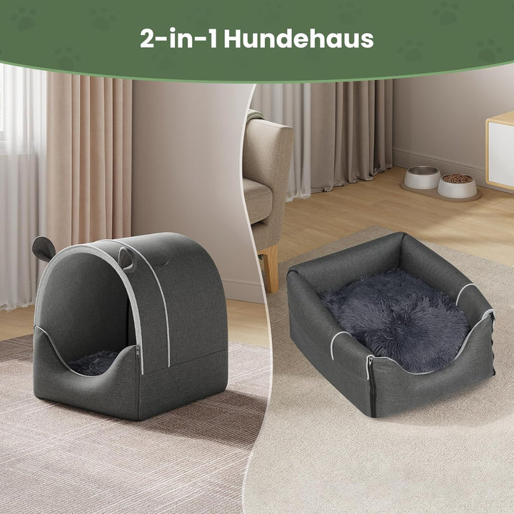 EUGAD Hundehöhle Kleine Hunde, 2-in-1 Hundehütte Indoor, Faltbar Warm Hundehütten,Hundekörbchen mit