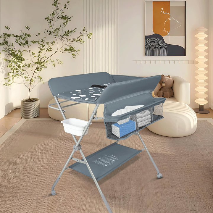 Kedia Baby Wickeltisch, Multifunktions-Wickelkommode, Babypflegetisch, Mobiler Wickeltisch mit Ablag