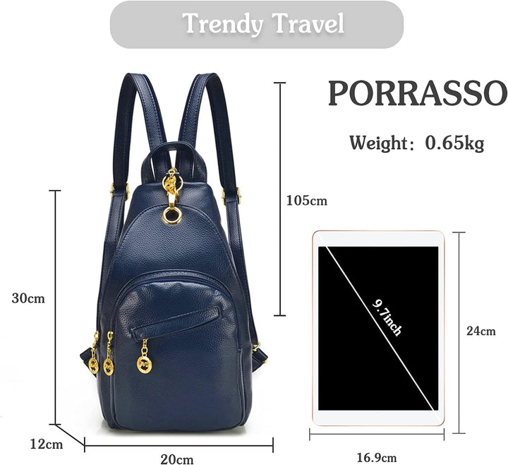 PORRASSO Damen Brusttasche Klein Rucksack Mode Sling Bag Frauen Schultertasche Wasserdicht PU Leder