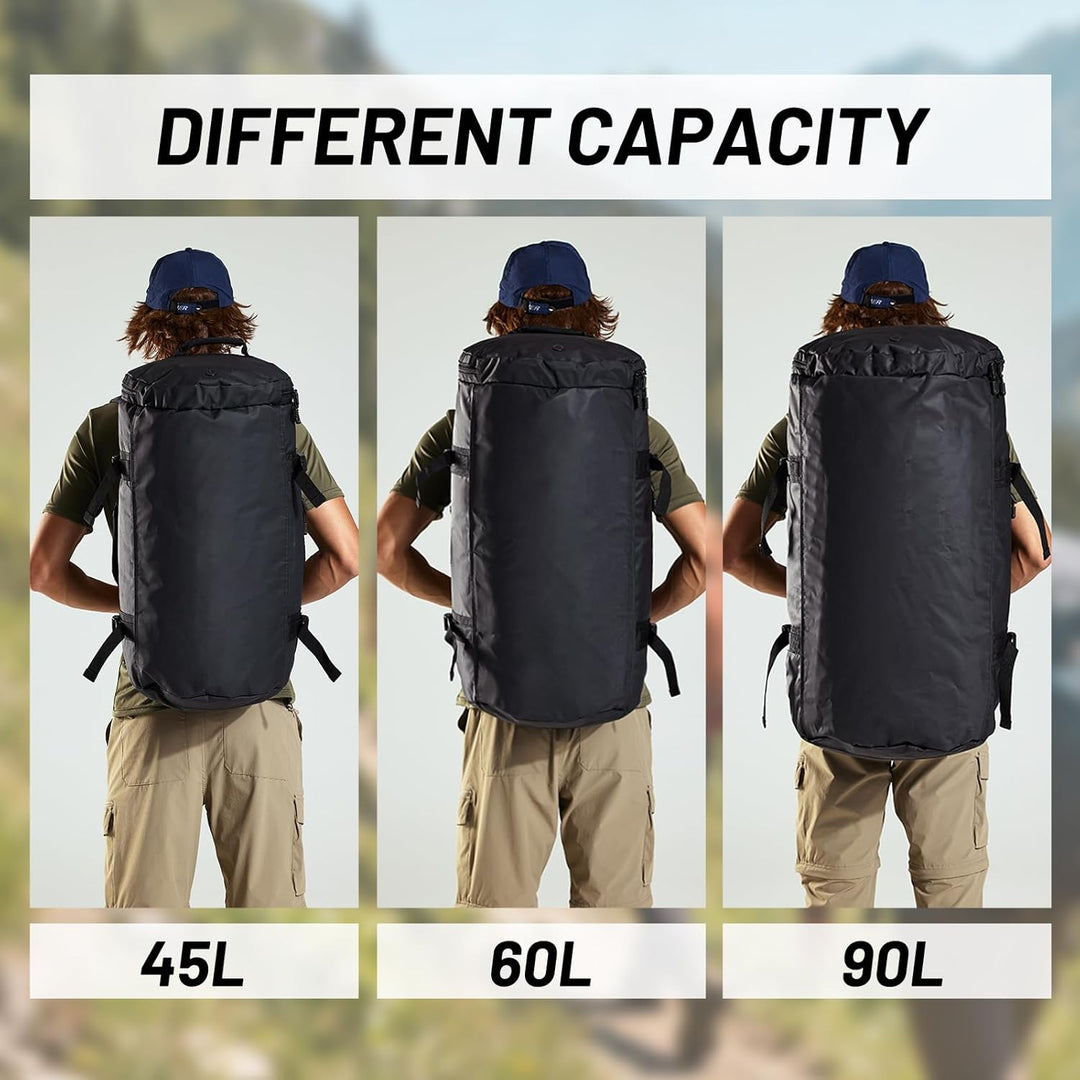 MIER Grosse Sporttasche wasserdicht Sportrucksack mit Schuhfach umwandelbar in Rucksack, 45L/60L/90L