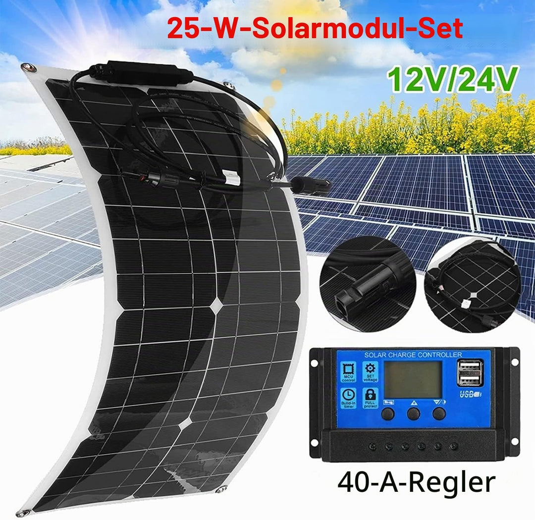 25 Watt 12 Volt flexibles monokristallines Solarpanel für Wohnmobile Camper Van Boote und mehr (1 ×4