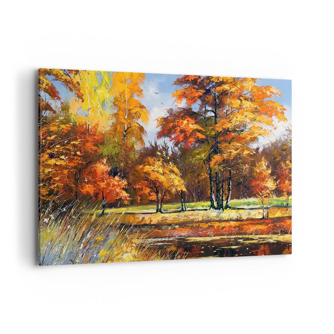 Bilder auf Leinwand 100x70cm Leinwandbild mit Rahmen Park Herbst Wasser Gross Wanddeko Bild Schlafzi