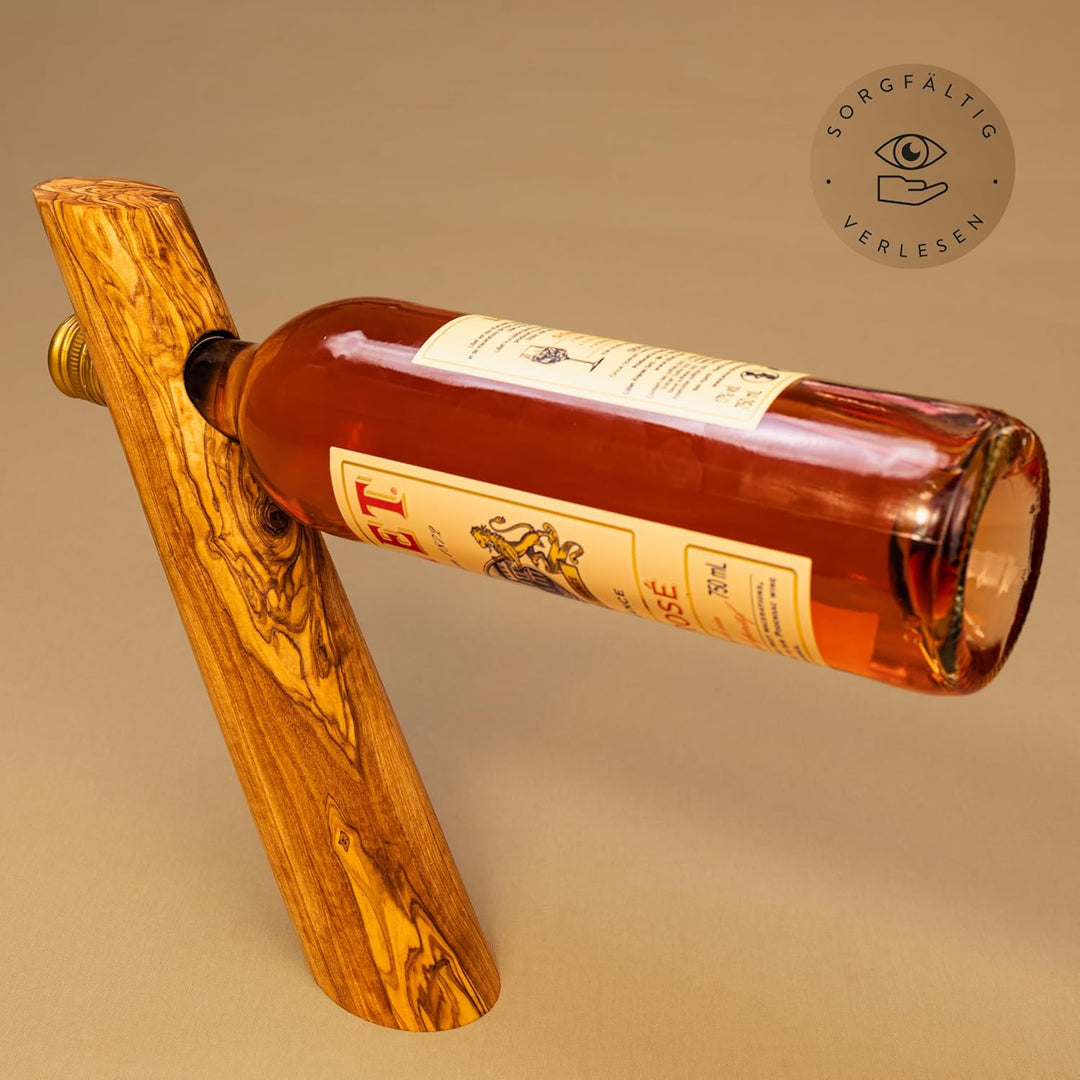 das Olivenholzbrett® Flaschenhalter aus Olivenholz/Weinständer Holz/Weinflaschenhalter/massiv gerade