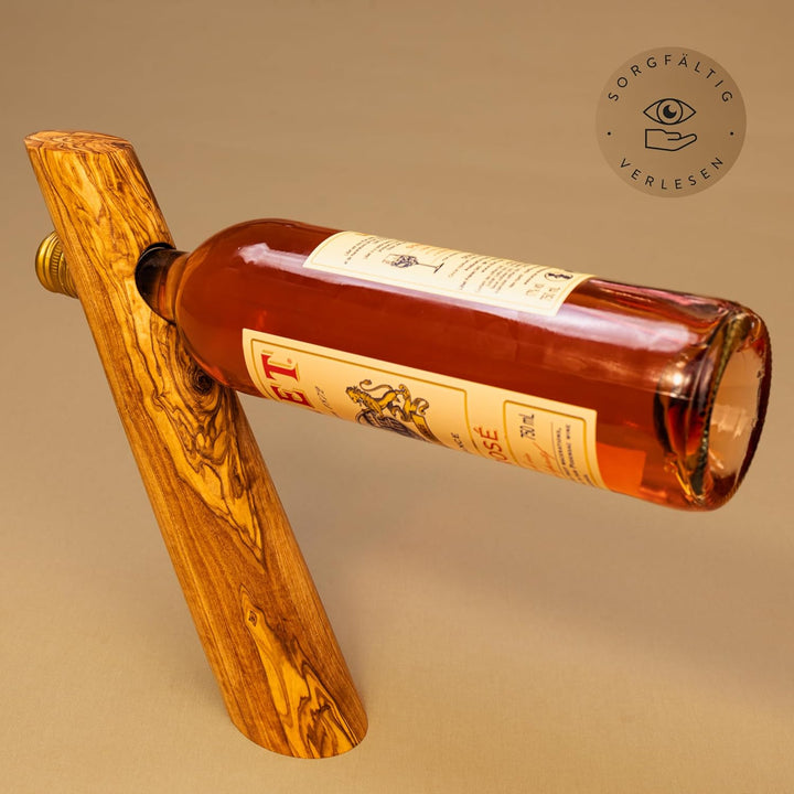 das Olivenholzbrett® Flaschenhalter aus Olivenholz/Weinständer Holz/Weinflaschenhalter/massiv gerade