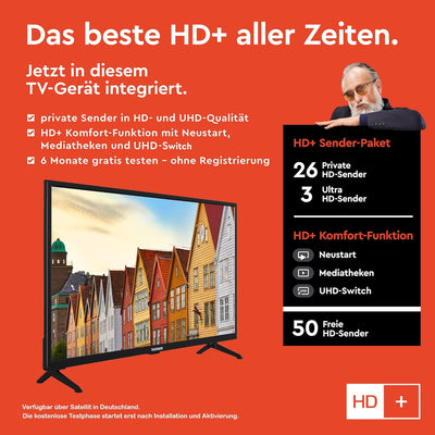 TELEFUNKEN XF32SN550SD 32 Zoll Fernseher/Smart TV (Full HD, HDR, Triple-Tuner, DVD-Player) - Inkl. 6