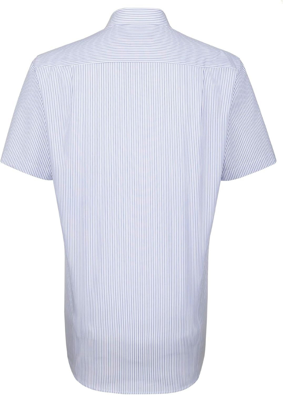 Seidensticker Herren Regular Fit Kurzarm Klassisches Hemd 38 Mehrfarbig (Weiss/Blau 15), 38 Mehrfarb