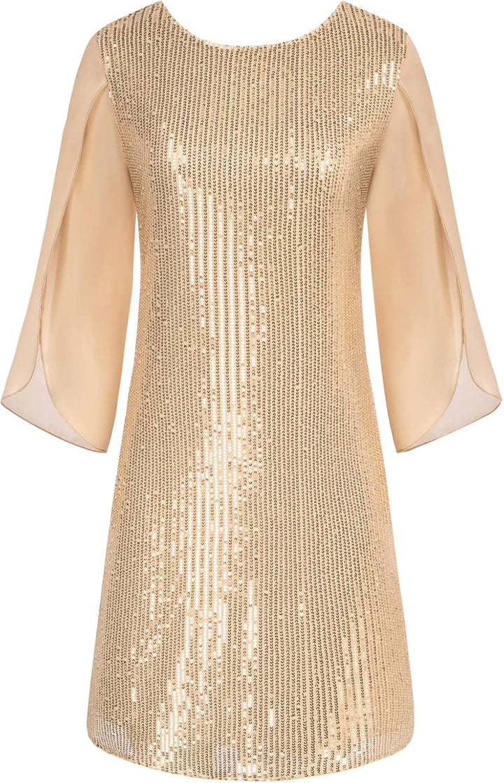 GRACE KARIN Damen Pailletten Kleid 3/4 Ärmel Party Cocktailkleid Club Glitzer Kleid Vintage MidiKlei