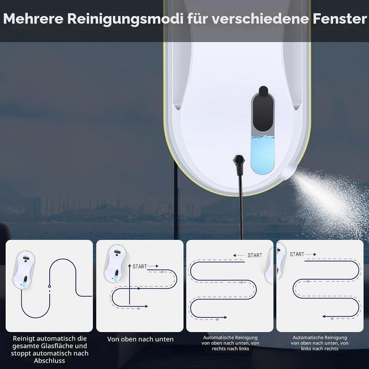 Fensterputzroboter mit Sprühfunktion, 5600 Pa Elektrischer Fensterputzer Fernbedienung mit 40ML Tank