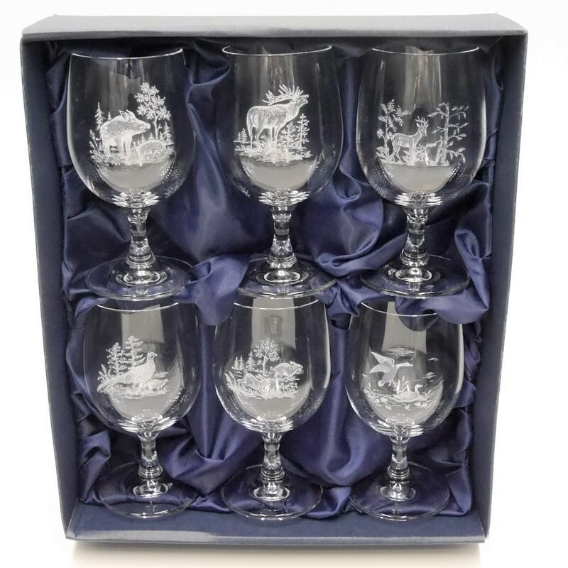 GTK - Geweihe & Trophäen KRUMHOLZ 6 Stück Wein Gläser Weinglas Set mit Jagdmotiv
