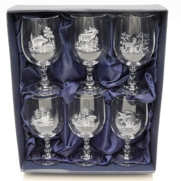 GTK - Geweihe & Trophäen KRUMHOLZ 6 Stück Wein Gläser Weinglas Set mit Jagdmotiv