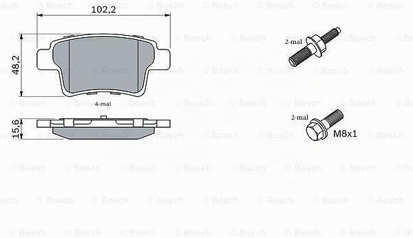 Bosch BP1110 Bremsbeläge - Hinterachse - ECE-R90 Zertifizierung - vier Bremsbeläge pro Set