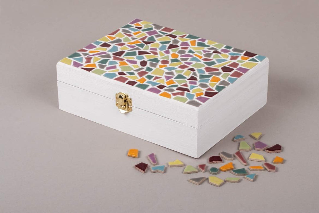 Rayher Fun Ceramica Mosaik Mix, polygonal, farbig glasierter Ton, Regenbogenfarbene Mischung zum Bas