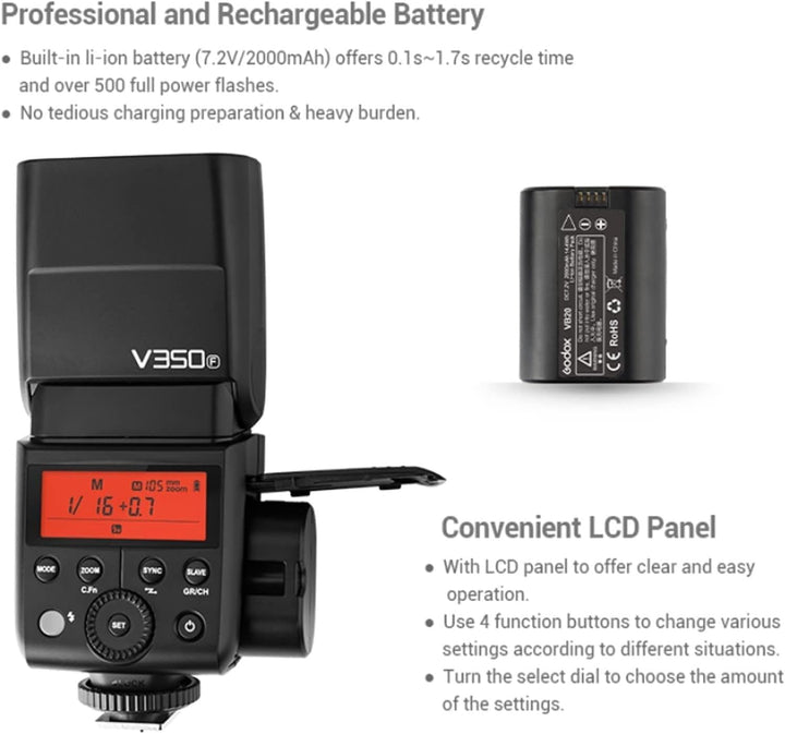 GODOX Speedlite Ving V350F Fuji, Schwarz