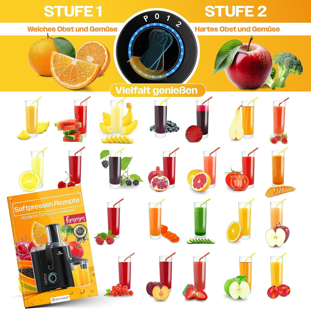 KESSER® Entsafter für Obst und Gemüse aus Edelstahl 1100W grosse 85 mm Einfüllöffnung inkl. Reinigun