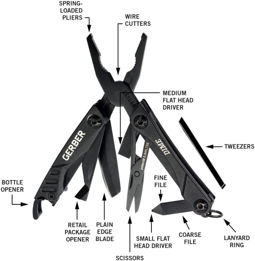 Gerber Multifunktionswerkzeug mit 12 Funktionen, Dime Pocket Multi-Tool, Schwarz, 31-003610 Schwarz
