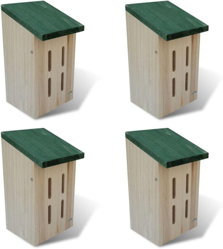 Schmetterlingshaus 4er-Set aus Holz 14x15x22 cm, Nistkasten für Garten, Insektenhotel mit grünem Dac